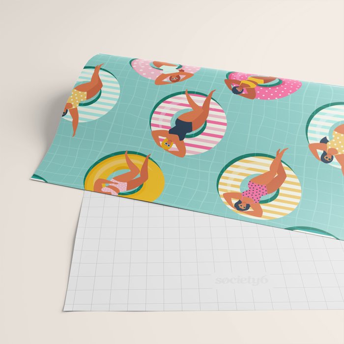 Summer gils on inflatable in swimming pool floats. Wrapping Paper Gallery Image 2