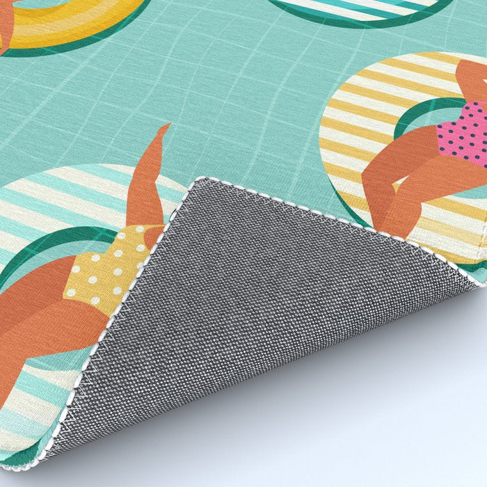 Summer gils on inflatable in swimming pool floats. Rug Gallery Image 4