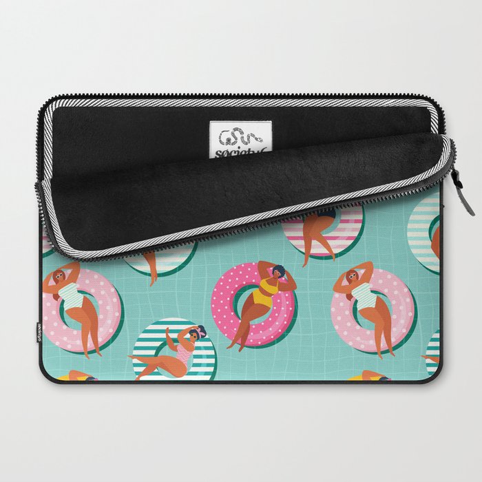 Summer gils on inflatable in swimming pool floats. Laptop Sleeve Gallery Image 2