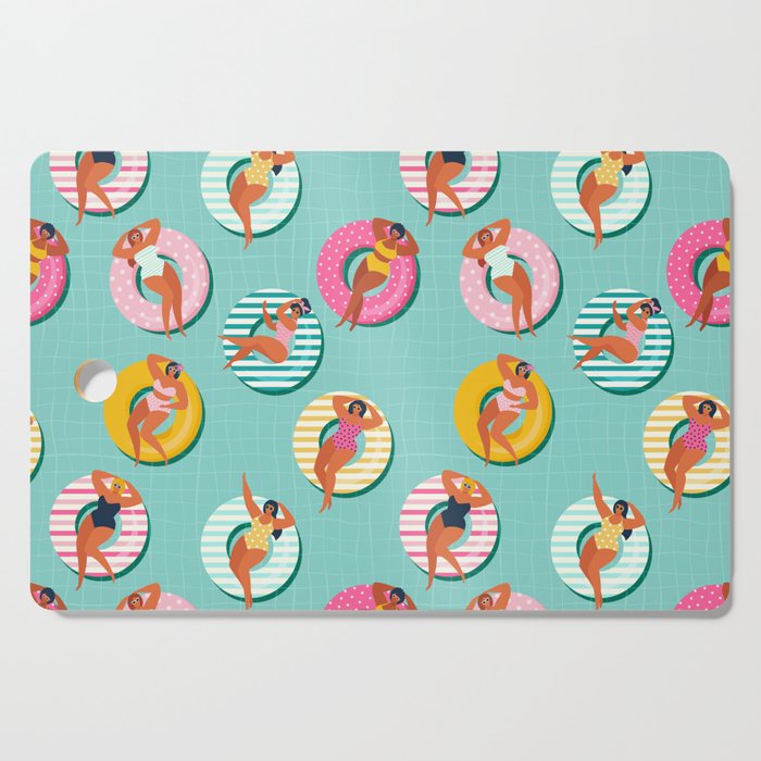 Summer gils on inflatable in swimming pool floats. Cutting Board Gallery Image 1