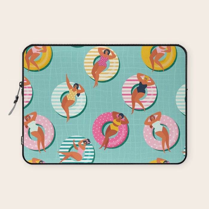 Summer gils on inflatable in swimming pool floats. Laptop Sleeve Gallery Image 1