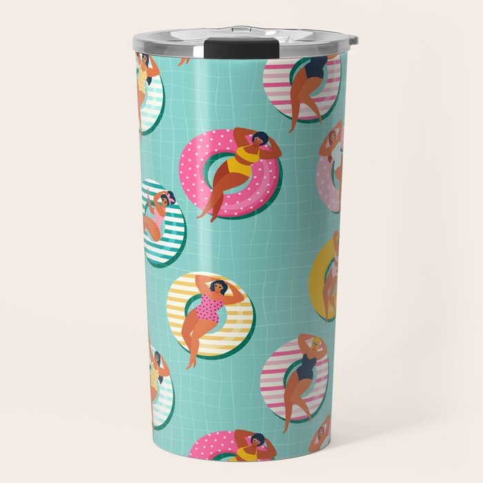 Summer gils on inflatable in swimming pool floats. Travel Mug Gallery Image 1