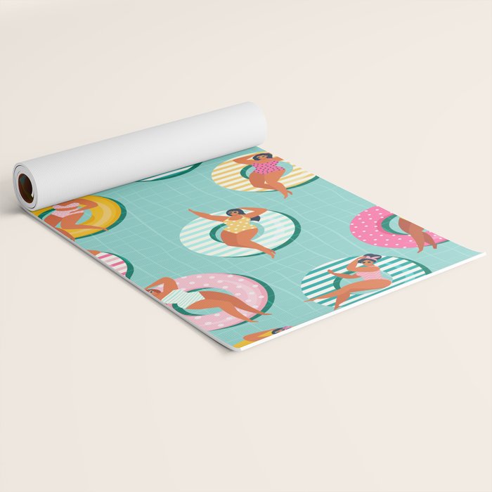 Summer gils on inflatable in swimming pool floats. Yoga Mat Gallery Image 2