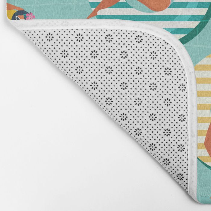 Summer gils on inflatable in swimming pool floats. Bath Mat Gallery Image 2