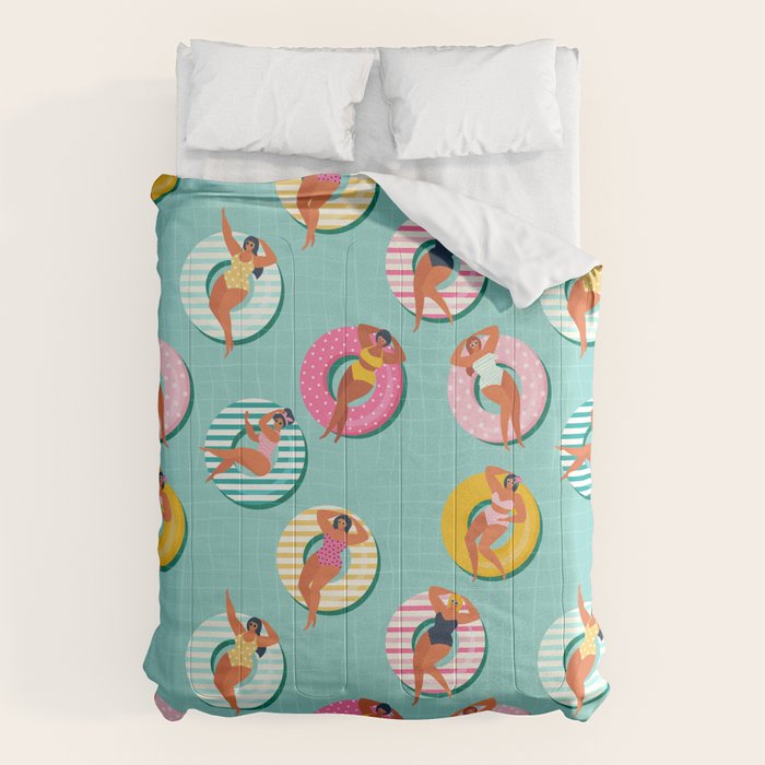 Summer gils on inflatable in swimming pool floats. Comforter Gallery Image 1