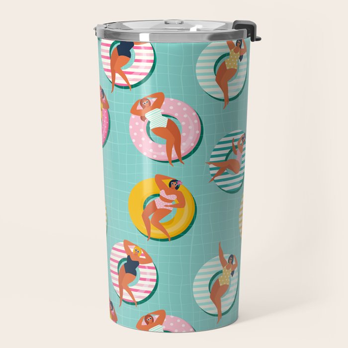 Summer gils on inflatable in swimming pool floats. Travel Mug Gallery Image 2