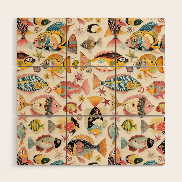 Whimsical Underwater World Multicolor Fish Pattern Wood Wall Art Gallery Image 1