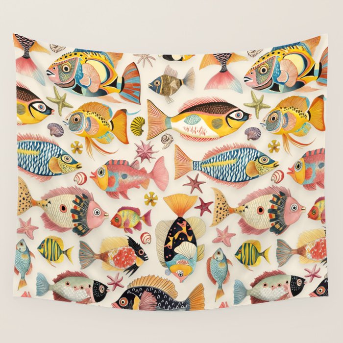 Whimsical Underwater World Multicolor Fish Pattern Wall Tapestry Gallery Image 4