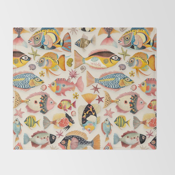 Whimsical Underwater World Multicolor Fish Pattern Throw Blanket Gallery Image 2