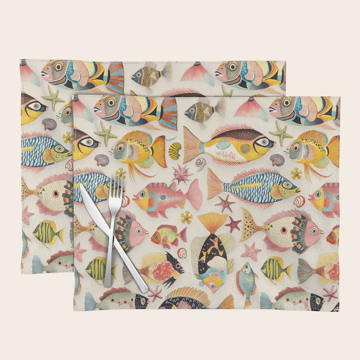 Whimsical Underwater World Multicolor Fish Pattern Placemat Gallery Image 1