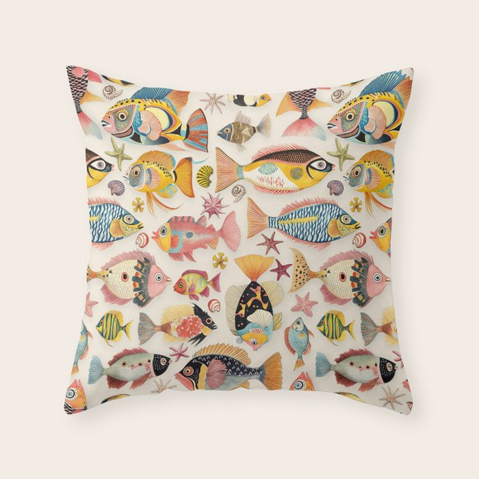 Whimsical Underwater World Multicolor Fish Pattern Throw Pillow Gallery Image 1