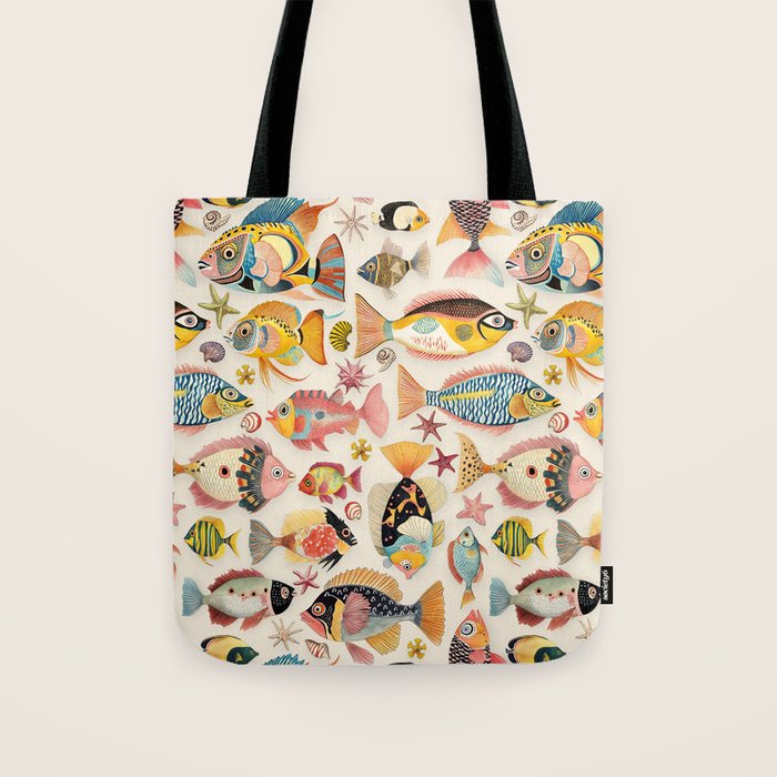 Whimsical Underwater World Multicolor Fish Pattern Tote Bag Gallery Image 1