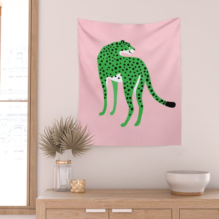 The Stare 2: Tropical Green Cheetah Edition Wall Tapestry Gallery Image 2