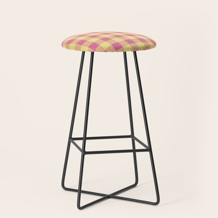 Gingham Large Pink Orange Yellow Stool Gallery Image 1