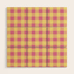 Gingham Large Pink Orange Yellow Wood Wall Art Gallery Image 1