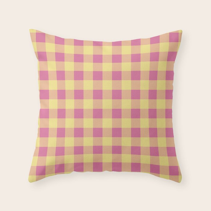 Gingham Large Pink Orange Yellow Throw Pillow Gallery Image 6
