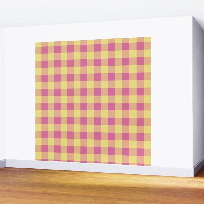 Gingham Large Pink Orange Yellow Wall Mural Gallery Image 2