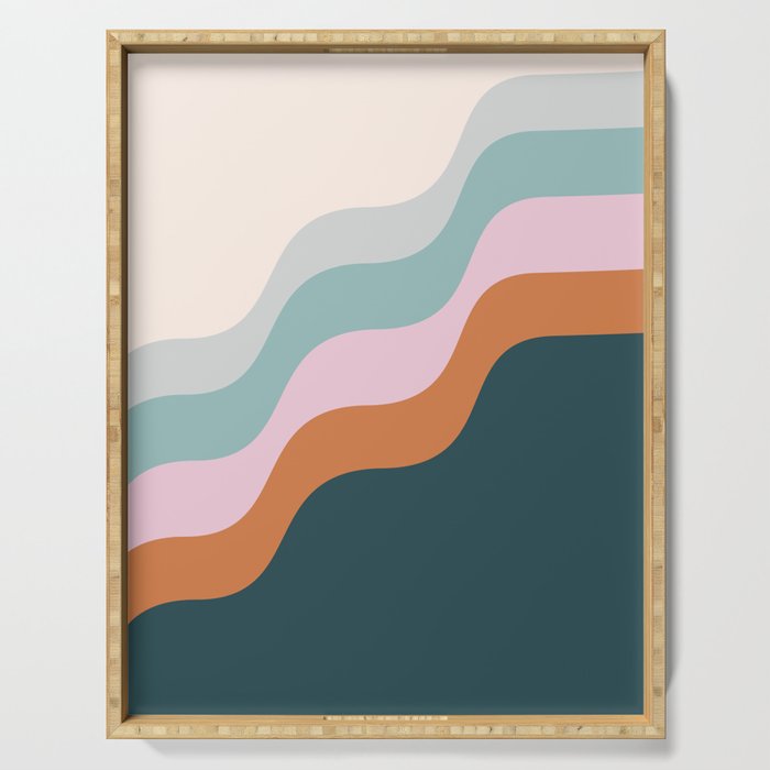 Abstract Diagonal Waves in Teal, Terracotta, and Pink Serving Tray Gallery Image 1