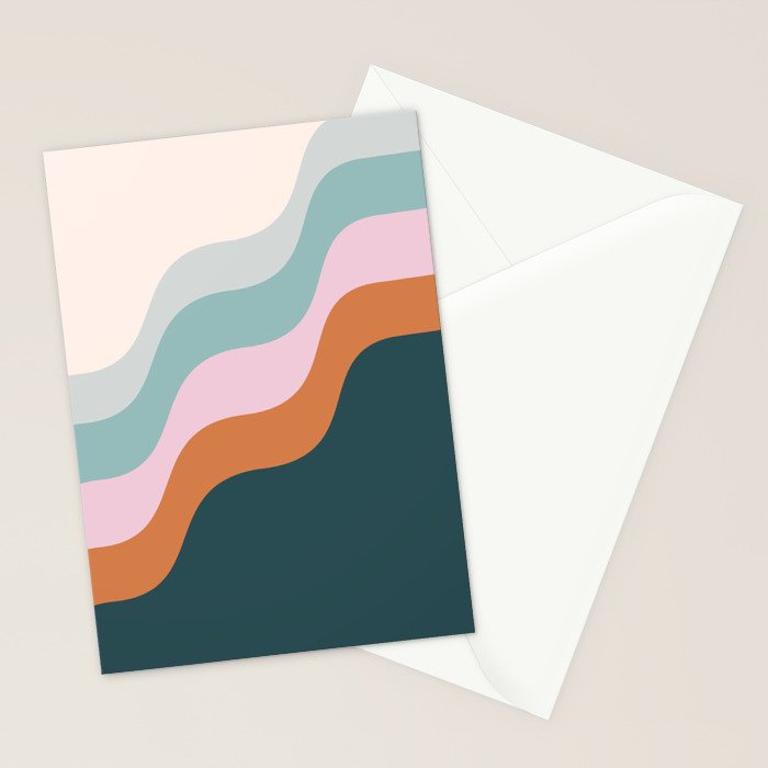 Abstract Diagonal Waves in Teal, Terracotta, and Pink Stationery Card Gallery Image 2