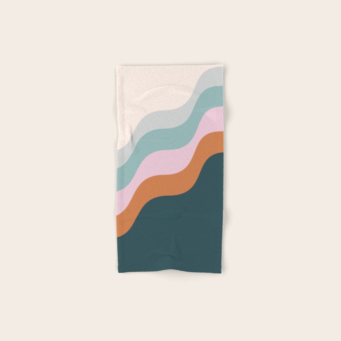 Abstract Diagonal Waves in Teal, Terracotta, and Pink Towels Gallery Image 1