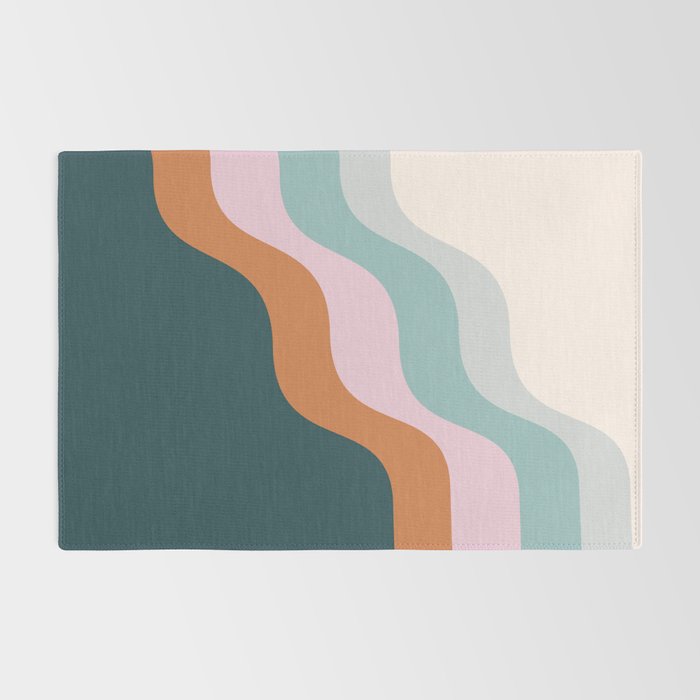Abstract Diagonal Waves in Teal, Terracotta, and Pink Rug Gallery Image 2