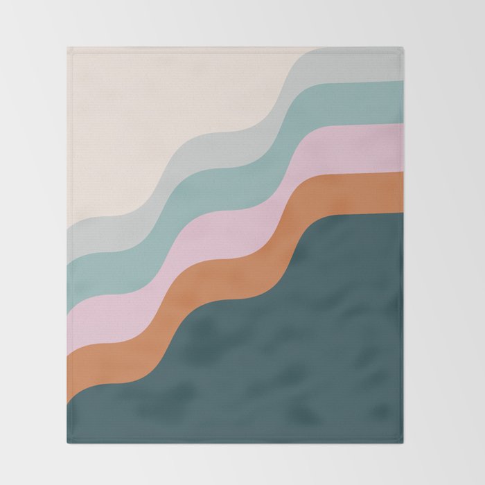 Abstract Diagonal Waves in Teal, Terracotta, and Pink Throw Blanket Gallery Image 2