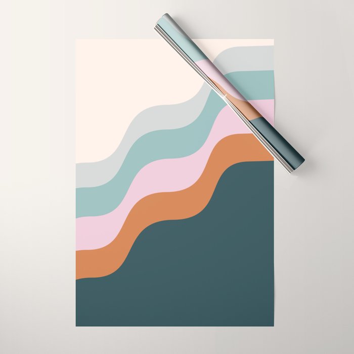 Abstract Diagonal Waves in Teal, Terracotta, and Pink Wrapping Paper Gallery Image 1