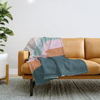 Abstract Diagonal Waves in Teal, Terracotta, and Pink Throw Blanket Gallery Image 1