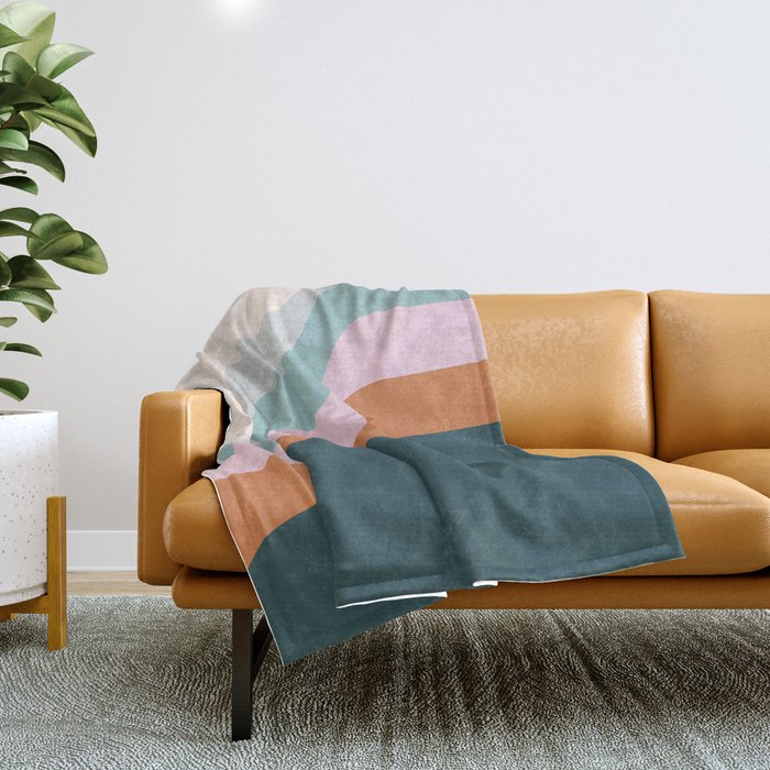 Abstract Diagonal Waves in Teal, Terracotta, and Pink Throw Blanket Gallery Image 1