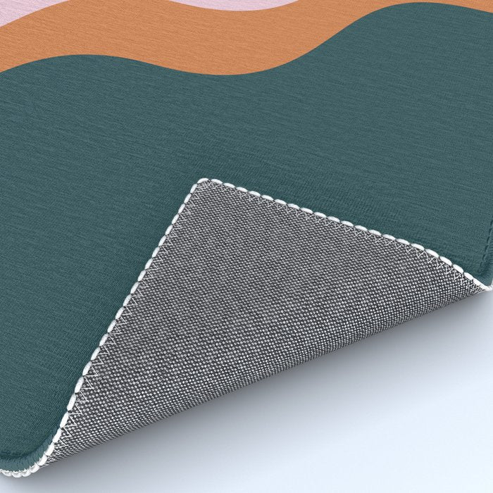 Abstract Diagonal Waves in Teal, Terracotta, and Pink Rug Gallery Image 4