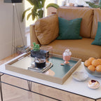 Abstract Diagonal Waves in Teal, Terracotta, and Pink Serving Tray Gallery Image 2