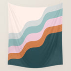 Abstract Diagonal Waves in Teal, Terracotta, and Pink Wall Tapestry Gallery Image 4