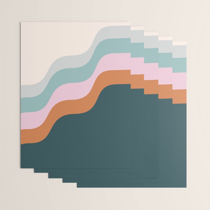 Abstract Diagonal Waves in Teal, Terracotta, and Pink Wrapping Paper Gallery Image 3