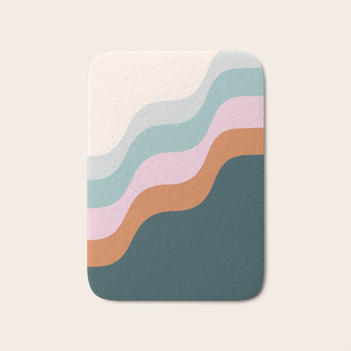 Abstract Diagonal Waves in Teal, Terracotta, and Pink Bath Mat Gallery Image 1