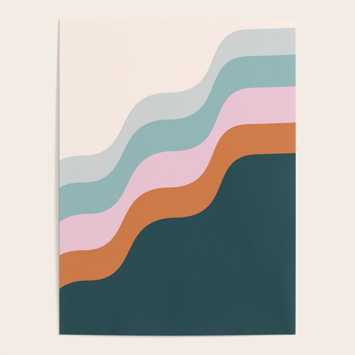 Abstract Diagonal Waves in Teal, Terracotta, and Pink Poster Gallery Image 4