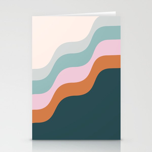 Abstract Diagonal Waves in Teal, Terracotta, and Pink Stationery Card Gallery Image 2