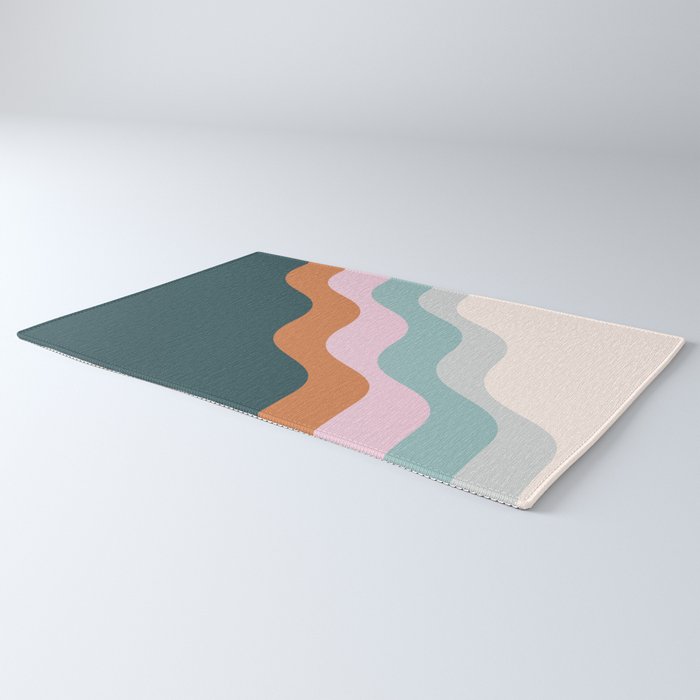 Abstract Diagonal Waves in Teal, Terracotta, and Pink Rug Gallery Image 3