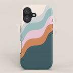 Abstract Diagonal Waves in Teal, Terracotta, and Pink iPhone Case Gallery Image 1
