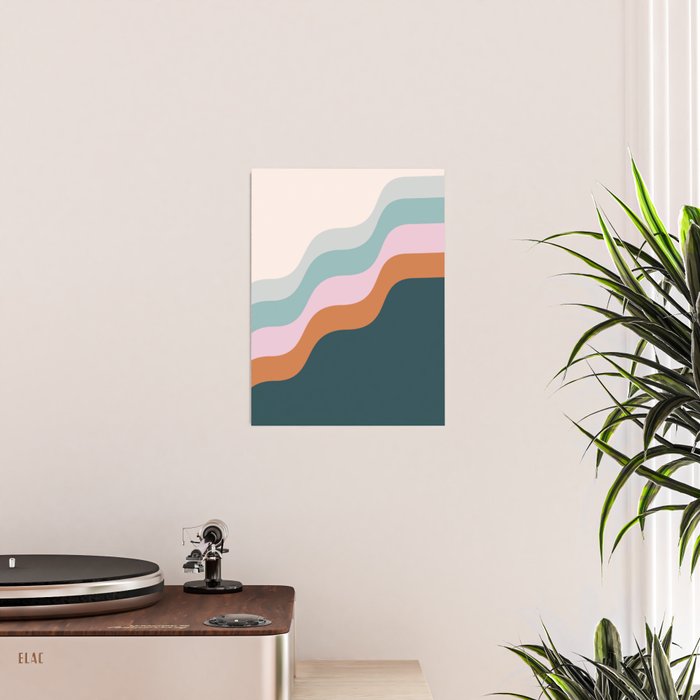 Abstract Diagonal Waves in Teal, Terracotta, and Pink Poster Gallery Image 2
