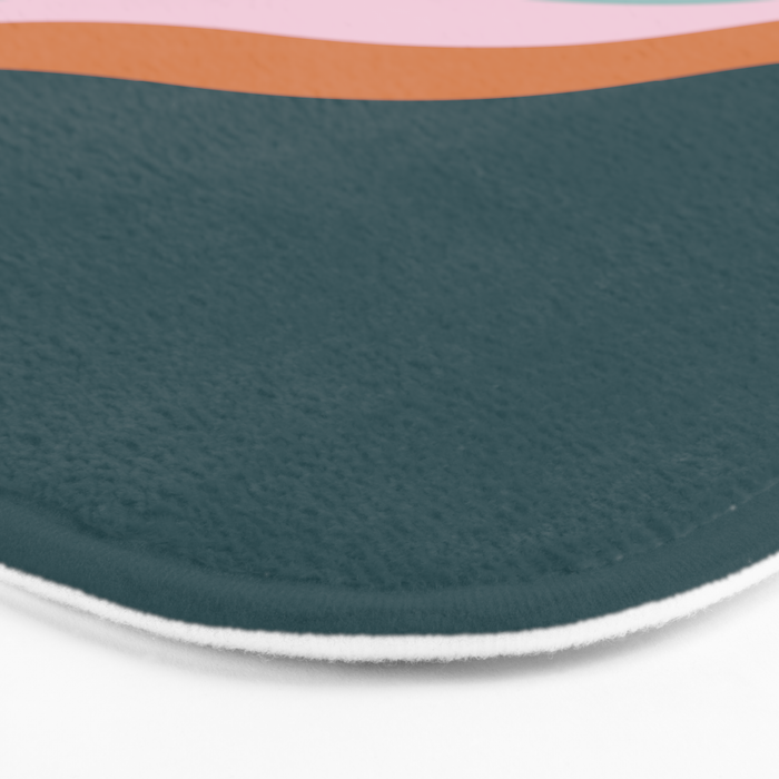 Abstract Diagonal Waves in Teal, Terracotta, and Pink Bath Mat Gallery Image 3