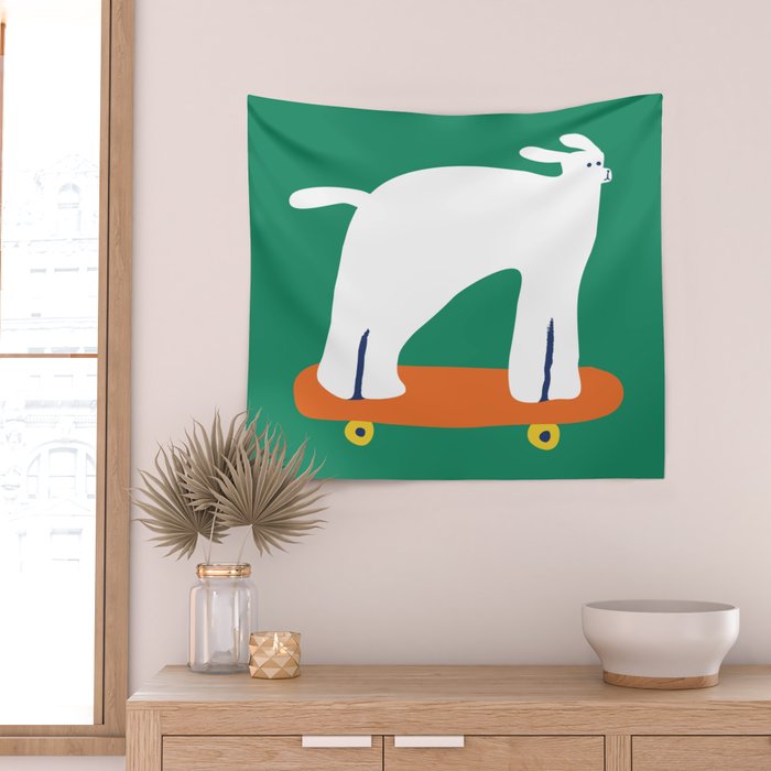 Poodle dog on skateboard Wall Tapestry Gallery Image 2