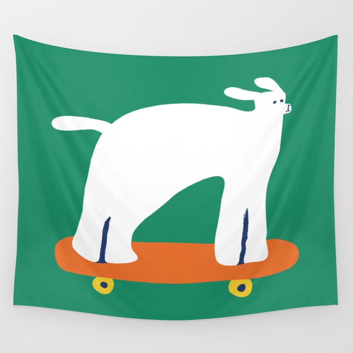 Poodle dog on skateboard Wall Tapestry Gallery Image 4