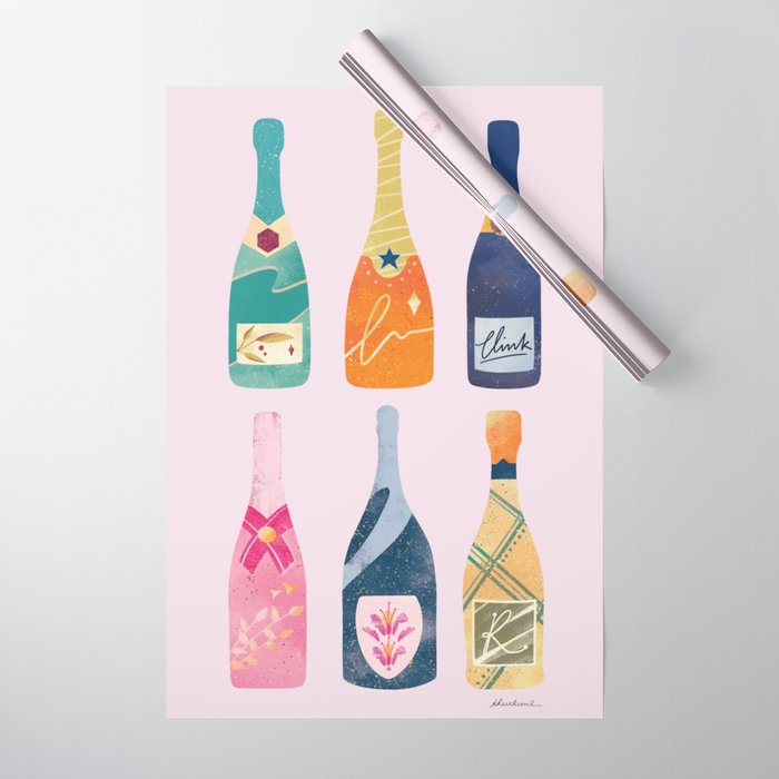 Champagne Bottles - Pink Ver. Wrapping Paper Gallery Image 1
