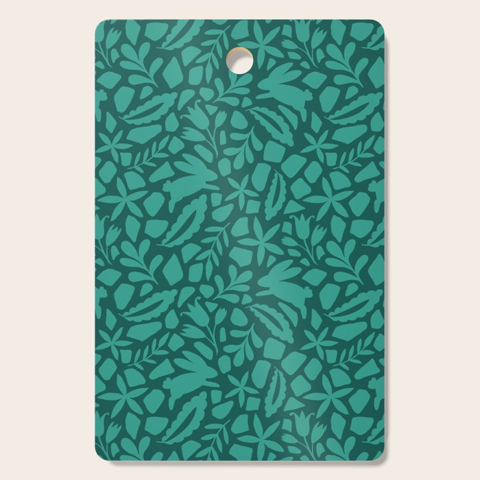 Folk Art Bunnies - Verdigris  Cutting Board Gallery Image 1