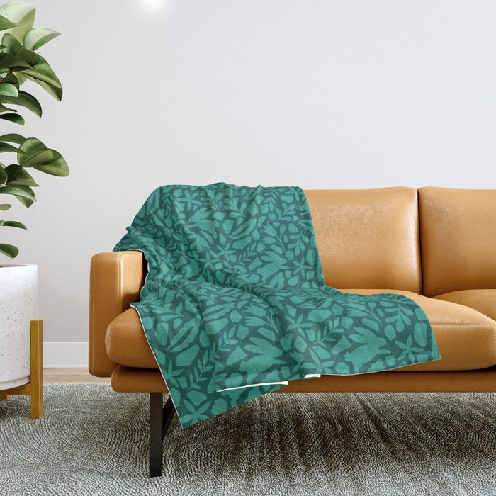 Folk Art Bunnies - Verdigris  Throw Blanket Gallery Image 1