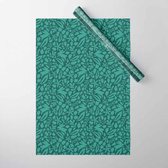 Folk Art Bunnies - Verdigris  Wrapping Paper Gallery Image 1