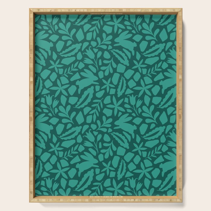 Folk Art Bunnies - Verdigris  Serving Tray Gallery Image 1
