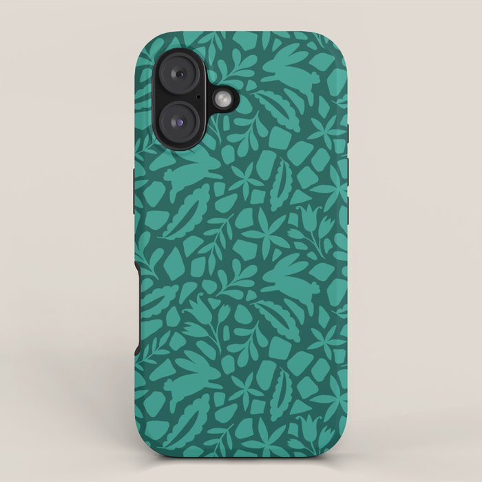 Folk Art Bunnies - Verdigris  iPhone Case Gallery Image 1