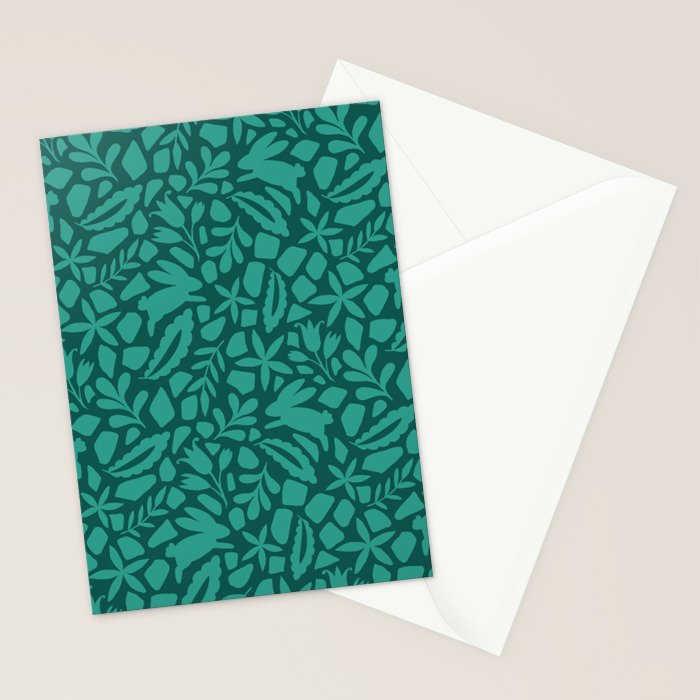 Folk Art Bunnies - Verdigris  Stationery Card Gallery Image 2