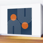 Mid Century Modern Geometric 83 in Navy Blue and Orange (Rainbow and Sun Abstraction) Wall Mural Gallery Image 2